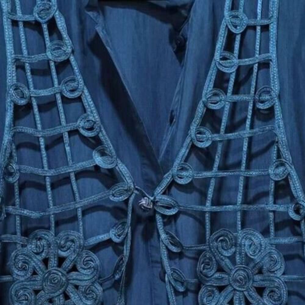 Vintage Saint Germain Silk Crochet Vest Top Womens Med Jewel Teal Cottage Office